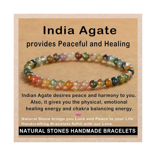 AD Beads Handgefertigtes Edelstein-Armband aus Indian Achat – Dehnbares elastisches Armband für Heilung, Reiki und spirituelle Energie – Unisex, 4 mm Perlen
