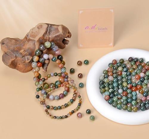 AD Beads Handgefertigtes Edelstein-Armband aus Indian Achat – Dehnbares elastisches Armband für Heilung, Reiki und spirituelle Energie – Unisex, 4 mm Perlen