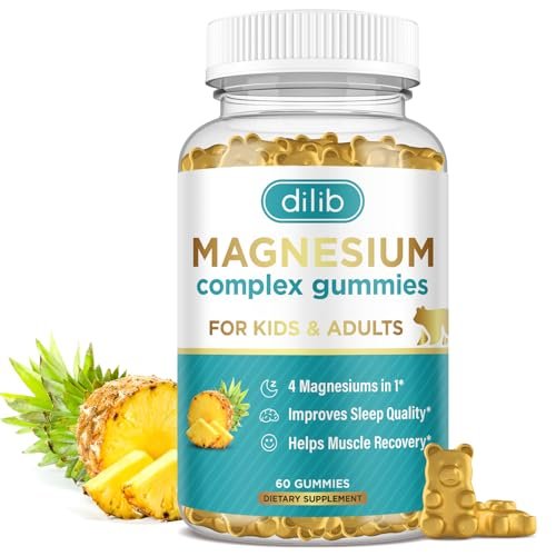 dilib Magnesium Komplex Gummibärchen für Kinder & Erwachsene – Beruhigende Kaugummis mit Magnesiumglycinat, Taurat, Citrat, Malat – Unterstützt Ruhe, Stressabbau, Knochen, Muskeln, Stimmung – Vegan, 60 Stück (1er-Pack)