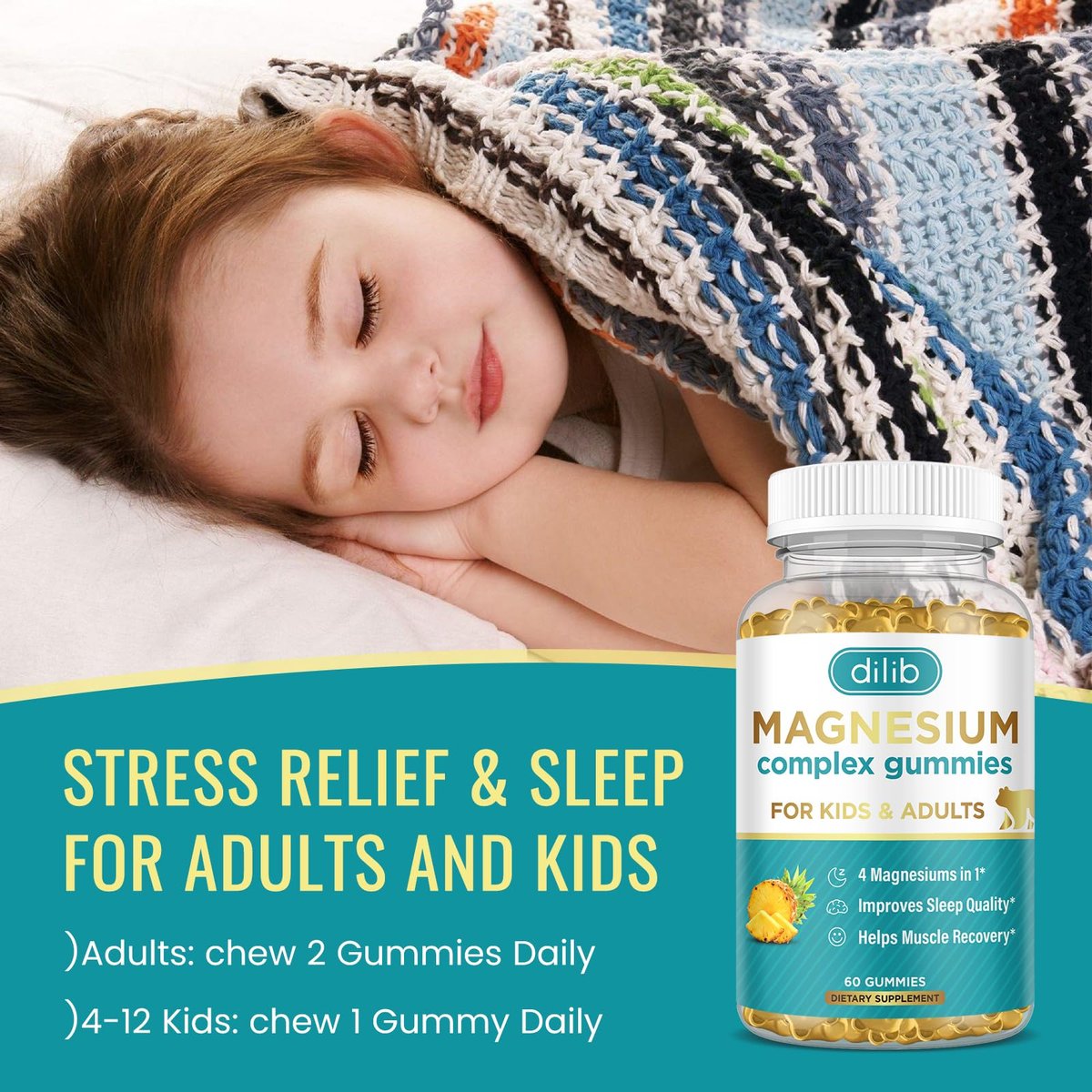 dilib Magnesium Komplex Gummibärchen für Kinder & Erwachsene – Beruhigende Kaugummis mit Magnesiumglycinat, Taurat, Citrat, Malat – Unterstützt Ruhe, Stressabbau, Knochen, Muskeln, Stimmung – Vegan, 60 Stück (1er-Pack)