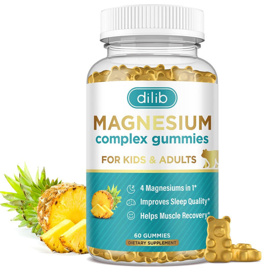 dilib Magnesium Komplex Gummibärchen für Kinder & Erwachsene – Beruhigende Kaugummis mit Magnesiumglycinat, Taurat, Citrat, Malat – Unterstützt Ruhe, Stressabbau, Knochen, Muskeln, Stimmung – Vegan, 60 Stück (1er-Pack)