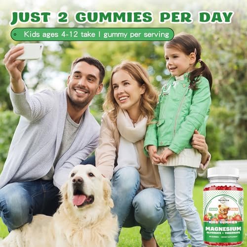Magnesium Complex Gummies – Beruhigende, kaubare Gummibärchen für Kinder und Erwachsene – Magnesiumglycinat mit Omega-3, Vitamin B6, D3 – Unterstützt Ruhe, Stressabbau, Knochen, Stimmung – Erdbeergeschmack – 60 Stück