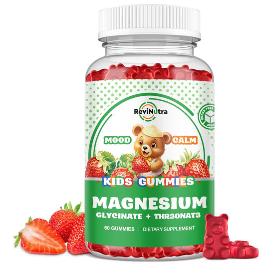 Magnesium Complex Gummies – Beruhigende, kaubare Gummibärchen für Kinder und Erwachsene – Magnesiumglycinat mit Omega-3, Vitamin B6, D3 – Unterstützt Ruhe, Stressabbau, Knochen, Stimmung – Erdbeergeschmack – 60 Stück