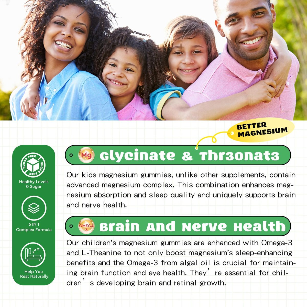Magnesium Complex Gummies – Beruhigende, kaubare Gummibärchen für Kinder und Erwachsene – Magnesiumglycinat mit Omega-3, Vitamin B6, D3 – Unterstützt Ruhe, Stressabbau, Knochen, Stimmung – Erdbeergeschmack – 60 Stück