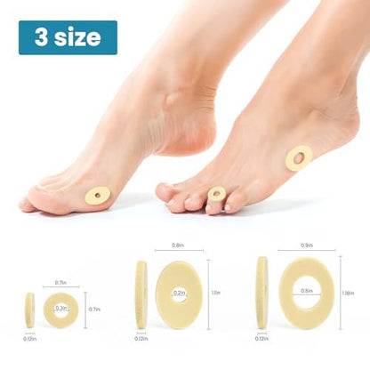 Promifun Maispflaster für Zehen und Füße - Hornhautpflaster zum Schutz von Druckstellen mit Schaumstoffpolsterung - Selbstklebende Pads - Lindert Schmerzen, Druck und Reibung durch Schuhe (Mehrere Größen, 45 Stück)