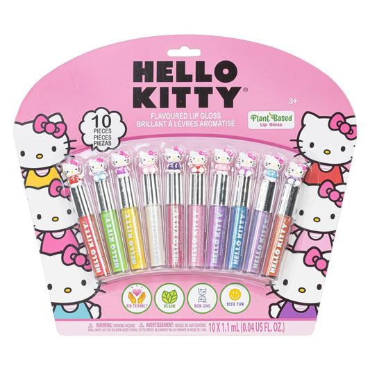 Hello Kitty 10-teiliges pflanzliches Lipgloss-Set für Mädchen, Partygeschenke, erstes Make-up-Set, ideal für Partys, Übernachtungen und Geburtstagsgeschenke, ab 3 Jahren, von Townley Girl