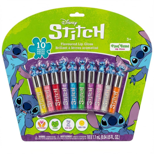 Disney Stitch 10-teiliges pflanzliches Lipgloss-Set – Mädchen-Geschenke, erstes Make-up-Set, perfekt für Partys, Übernachtungen und Geburtstage, ab 3 Jahren, von Townley Girl