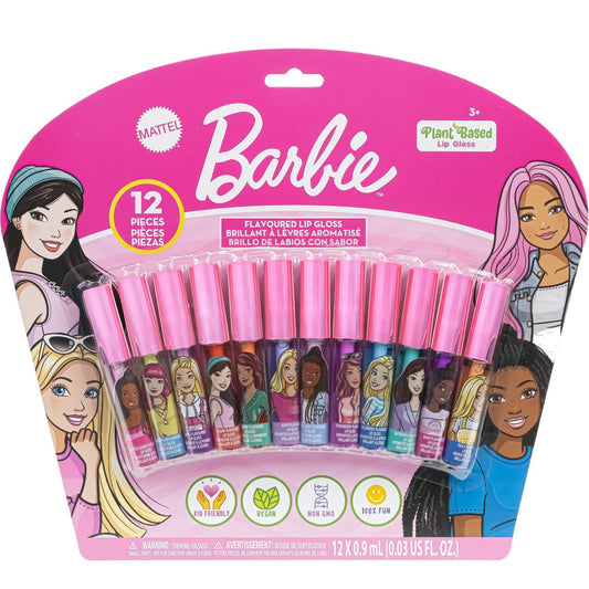 Barbie 12-teiliges pflanzliches Lipgloss-Set – Partygeschenke für Mädchen, erstes Make-up-Set, ideal für Geburtstage, Übernachtungen und Kinderpartys, ab 3 Jahren