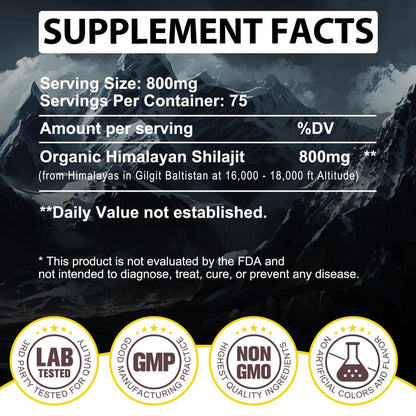 Shilajit Reines Himalaya-Harz – Reines Shilajit mit über 85 Spurenelementen & Fulvosäure für Energie und Immunsystem von Männern und Frauen, 60 g (4-Monats-Vorrat)