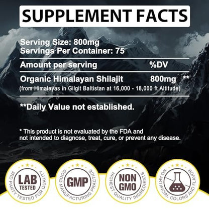 Shilajit Reines Himalaya-Harz – Reines Shilajit mit über 85 Spurenelementen & Fulvosäure für Energie und Immunsystem von Männern und Frauen, 60 g (4-Monats-Vorrat)