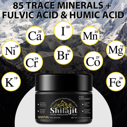 Shilajit Reines Himalaya-Harz – Reines Shilajit mit über 85 Spurenelementen & Fulvosäure für Energie und Immunsystem von Männern und Frauen, 60 g (4-Monats-Vorrat)