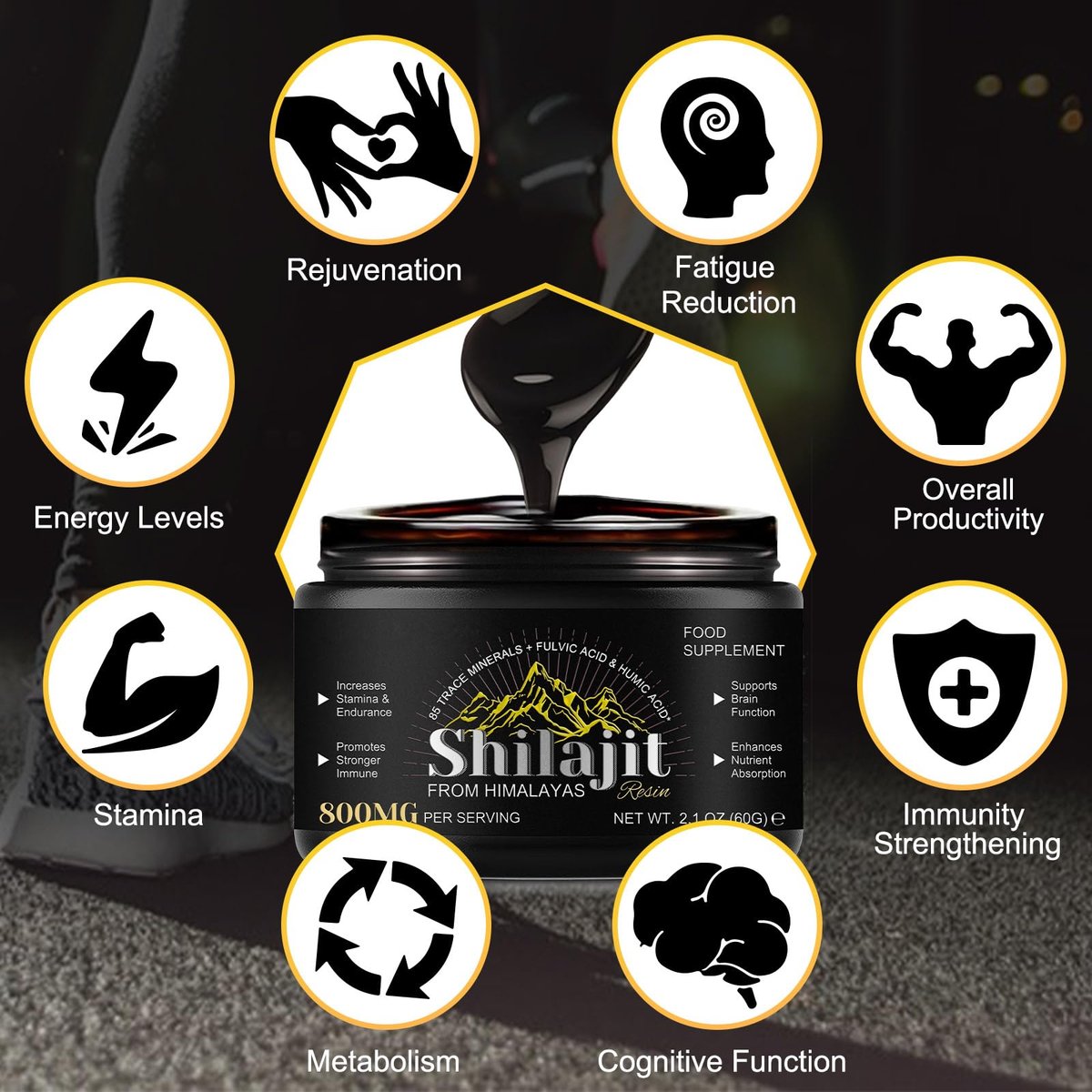 Shilajit Reines Himalaya-Harz – Reines Shilajit mit über 85 Spurenelementen & Fulvosäure für Energie und Immunsystem von Männern und Frauen, 60 g (4-Monats-Vorrat)