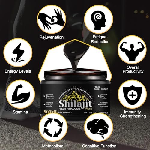 Shilajit Reines Himalaya-Harz – Reines Shilajit mit über 85 Spurenelementen & Fulvosäure für Energie und Immunsystem von Männern und Frauen, 60 g (4-Monats-Vorrat)