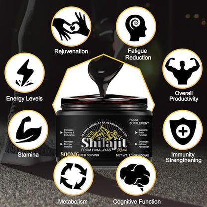 Shilajit Reines Himalaya-Harz – Reines Shilajit mit über 85 Spurenelementen & Fulvosäure für Energie und Immunsystem von Männern und Frauen, 60 g (4-Monats-Vorrat)