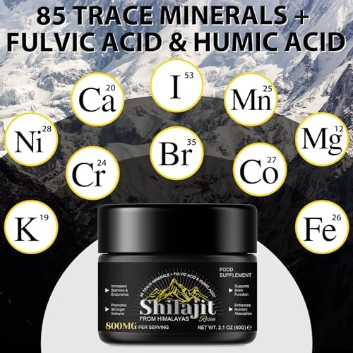 Shilajit Reines Himalaya-Harz – Reines Shilajit mit über 85 Spurenelementen & Fulvosäure für Energie und Immunsystem von Männern und Frauen, 60 g (4-Monats-Vorrat)