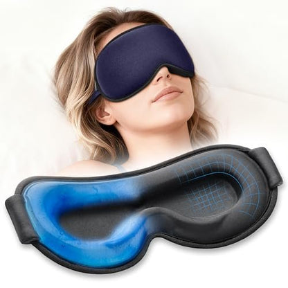3D Kühlgel-Gewichts-Augenmaske (170g) für Schlaf & Bildschirmmüdigkeit – Eisgekühlte Schlafmaske gegen Migräne, Kopfschmerzen & Augenbelastung – 100% lichtdichte Kontur-Augenmaske für bessere Erholung, Blau