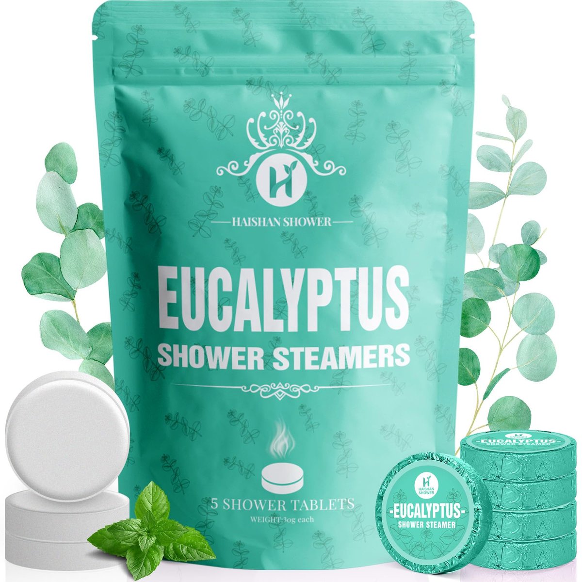 Duschbomben Aromatherapie, 5er-Pack im Geschenkkorb – Bio Eukalyptus & Minze – Ideal als Muttertagsgeschenk, Geburtstagsgeschenk für Frauen & Männer