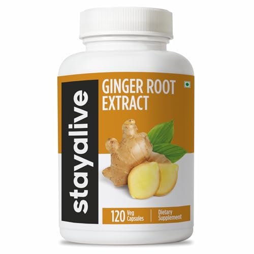 STAY ALIVE Reine Ingwerwurzel Kapseln 1000mg, 10:1 Extrakt Pulver mit 5% Gingerolen, 120 Kapseln, Extra Starke Wurzelpulver, Vegan, Nicht-GVO und Glutenfrei