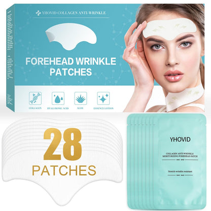 YHOVID 28 Stück Stirnfaltenpflaster - Anti-Falten-Gesichtspflaster mit Kollagen und Vitamin E für die Nacht zur Glättung von feinen Stirnfalten und Fältchen