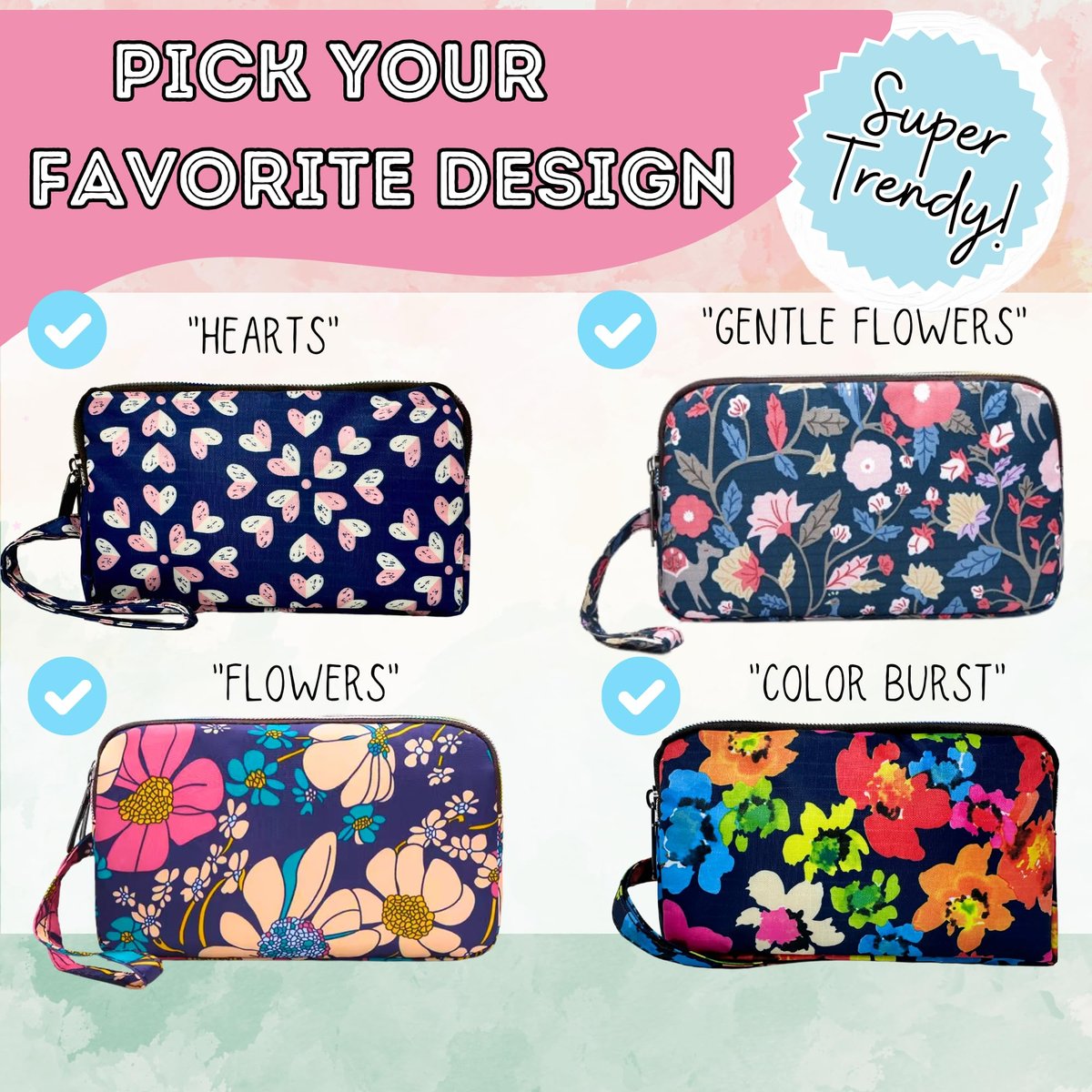 First Period Pal Pack to-Go Kit | 24-teiliges Starter-Set für Mädchen | Diskretes Täschchen, Binden & Slipeinlagen | Perioden-Kit für Tweens 10-12 (Blumen)
