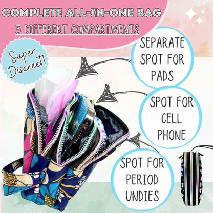 First Period Pal Pack to-Go Kit | 24-teiliges Starter-Set für Mädchen | Diskretes Täschchen, Binden & Slipeinlagen | Perioden-Kit für Tweens 10-12 (Blumen)