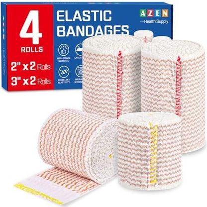 AZEN Premium 4er-Pack elastische Bandage (2x2", 2x3") – Kompressionswickel für Beine, Knöchel, Knie, Bauch, Körper – Latexfrei, Lymphdrainage-Wickel