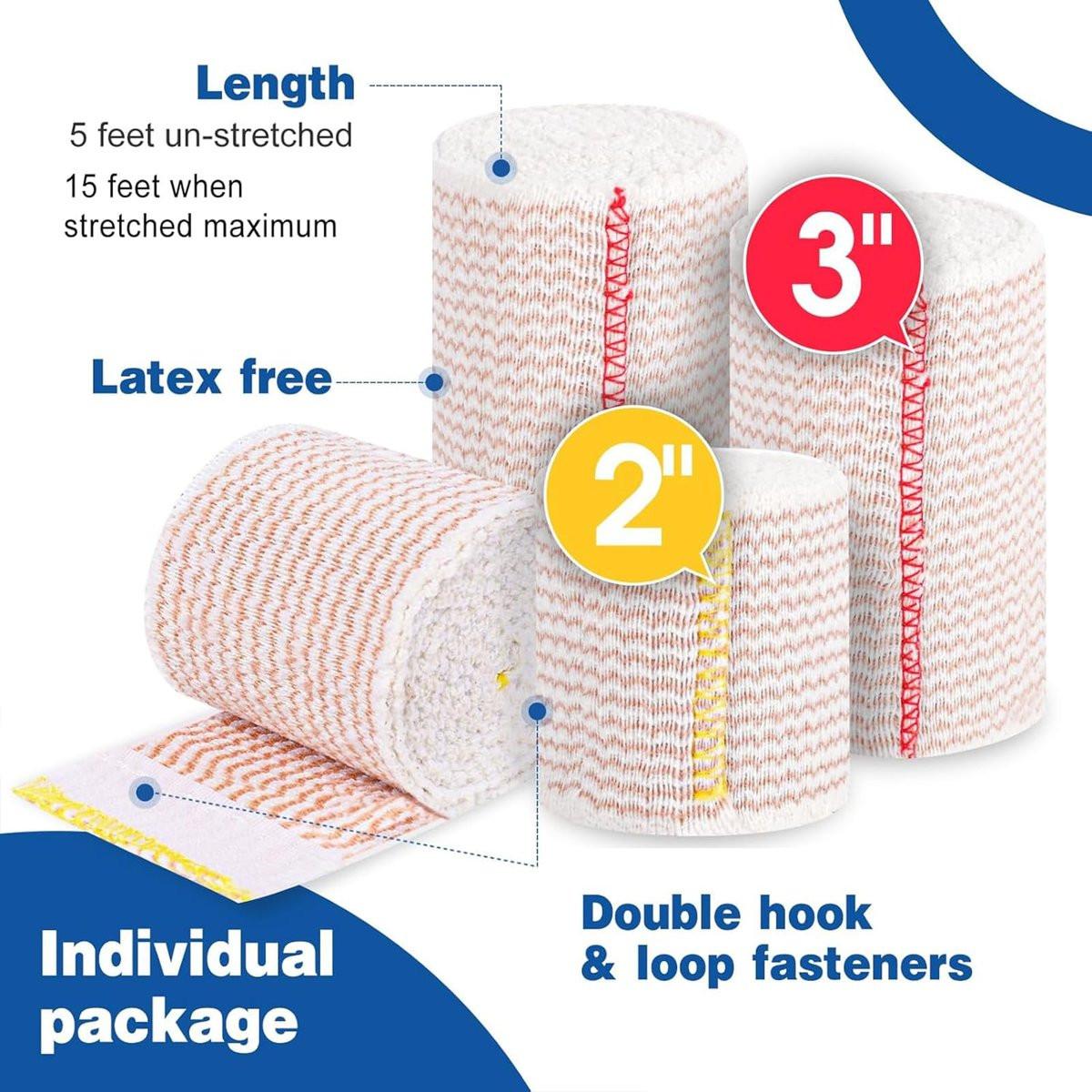 AZEN Premium 4er-Pack elastische Bandage (2x2", 2x3") – Kompressionswickel für Beine, Knöchel, Knie, Bauch, Körper – Latexfrei, Lymphdrainage-Wickel
