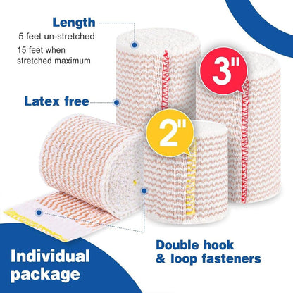 AZEN Premium 4er-Pack elastische Bandage (2x2", 2x3") – Kompressionswickel für Beine, Knöchel, Knie, Bauch, Körper – Latexfrei, Lymphdrainage-Wickel
