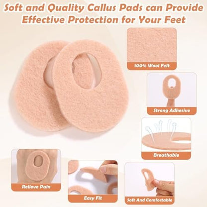 Shynek 72 Stück Hornhautpads aus weichem Filz – Selbstklebende Fußpads für Schmerzlinderung, beige, oval