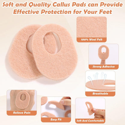 Shynek 72 Stück Hornhautpads aus weichem Filz – Selbstklebende Fußpads für Schmerzlinderung, beige, oval