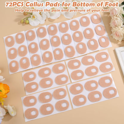 Shynek 72 Stück Hornhautpads aus weichem Filz – Selbstklebende Fußpads für Schmerzlinderung, beige, oval