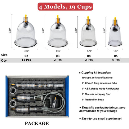 DEFUNX Schröpfen-Set, 19 Becher Schröpf-Set für Massagetherapie, Schröpftherapie-Set mit Pumpe für Rückenmassage, Schmerzlinderung, Physiotherapie