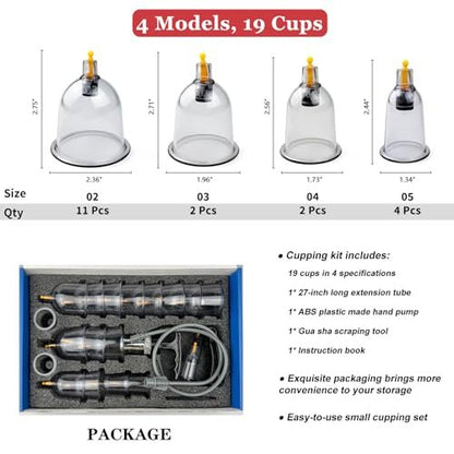 DEFUNX Schröpfen-Set, 19 Becher Schröpf-Set für Massagetherapie, Schröpftherapie-Set mit Pumpe für Rückenmassage, Schmerzlinderung, Physiotherapie