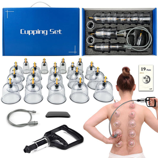 DEFUNX Schröpfen-Set, 19 Becher Schröpf-Set für Massagetherapie, Schröpftherapie-Set mit Pumpe für Rückenmassage, Schmerzlinderung, Physiotherapie