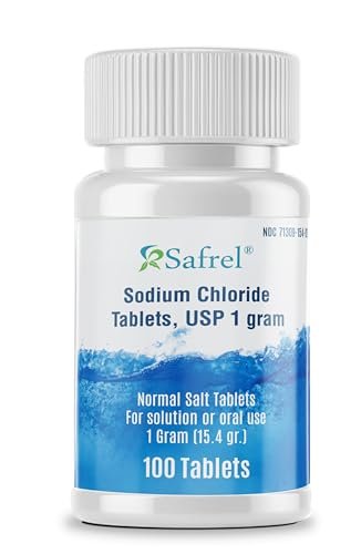 Safrel Natriumchlorid Tabletten 1 g, USP | Normale Salztabletten | (15,4 g) | Elektrolyt-Ausgleich, Hydrationsgetränk (100 Stück, Packung mit 1)
