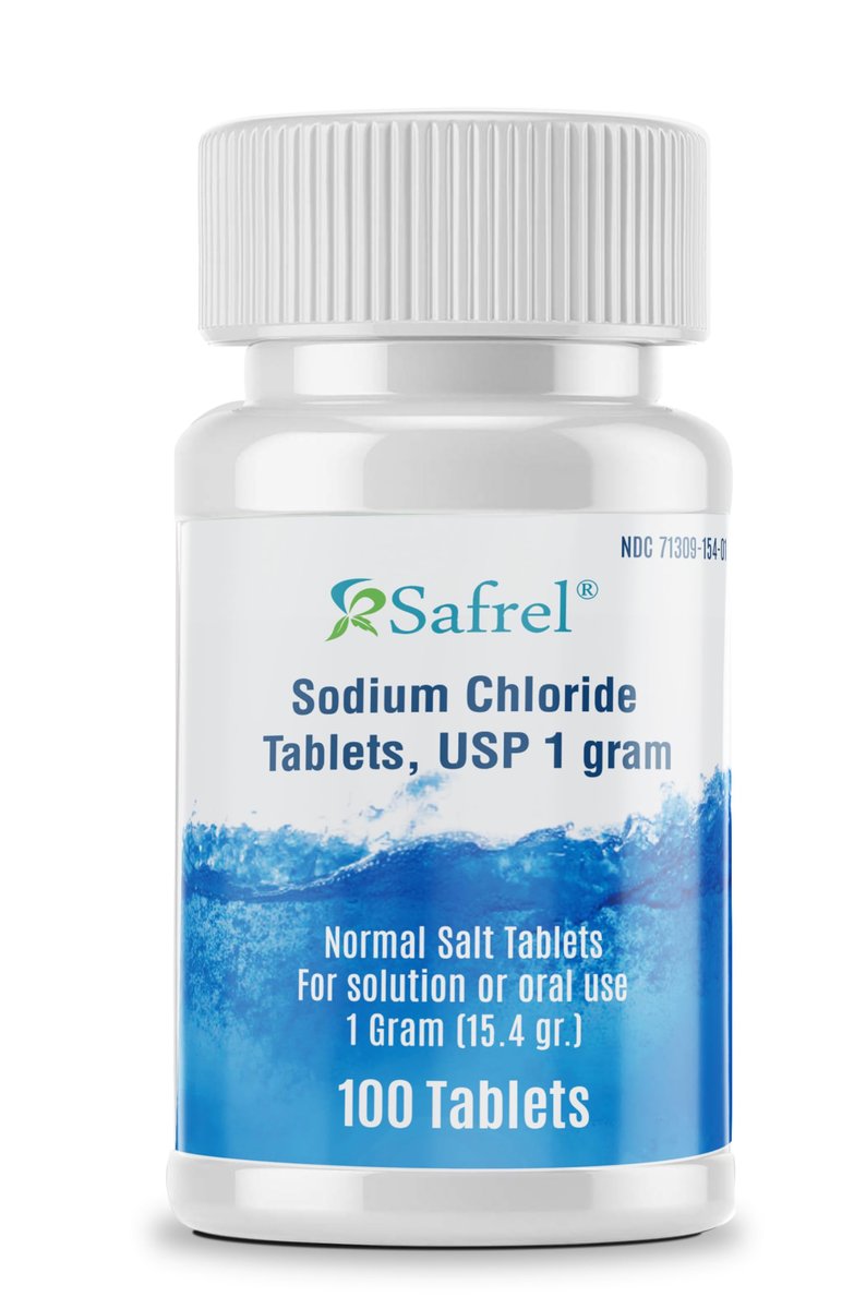 Safrel Natriumchlorid Tabletten 1 g, USP | Normale Salztabletten | (15,4 g) | Elektrolyt-Ausgleich, Hydrationsgetränk (100 Stück, Packung mit 1)