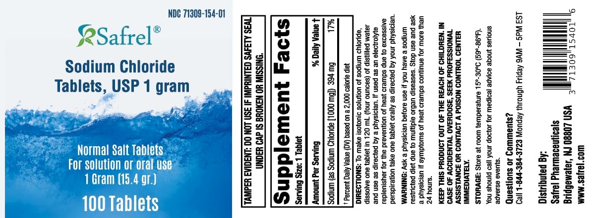 Safrel Natriumchlorid Tabletten 1 g, USP | Normale Salztabletten | (15,4 g) | Elektrolyt-Ausgleich, Hydrationsgetränk (100 Stück, Packung mit 1)