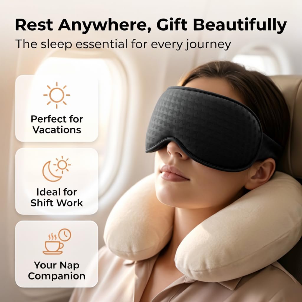 Blackout Schlafmaske mit Gewicht: 3D Konturierte Sanfte Druck Schlafmaske für Männer & Frauen - Flugzeug Reise & Nachtschicht Essentials, Null Augendruck, Atmungsaktive Augenklappe, Schwarz
