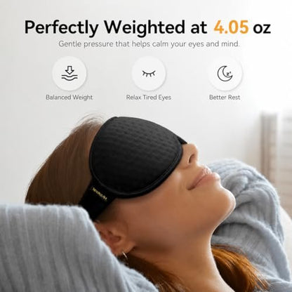 Blackout Schlafmaske mit Gewicht: 3D Konturierte Sanfte Druck Schlafmaske für Männer & Frauen - Flugzeug Reise & Nachtschicht Essentials, Null Augendruck, Atmungsaktive Augenklappe, Schwarz