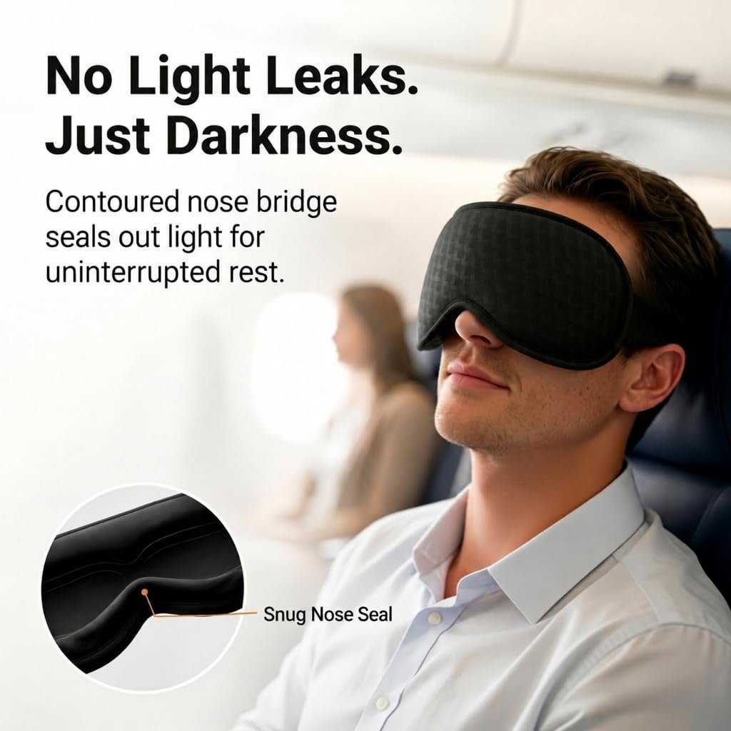 Blackout Schlafmaske mit Gewicht: 3D Konturierte Sanfte Druck Schlafmaske für Männer & Frauen - Flugzeug Reise & Nachtschicht Essentials, Null Augendruck, Atmungsaktive Augenklappe, Schwarz
