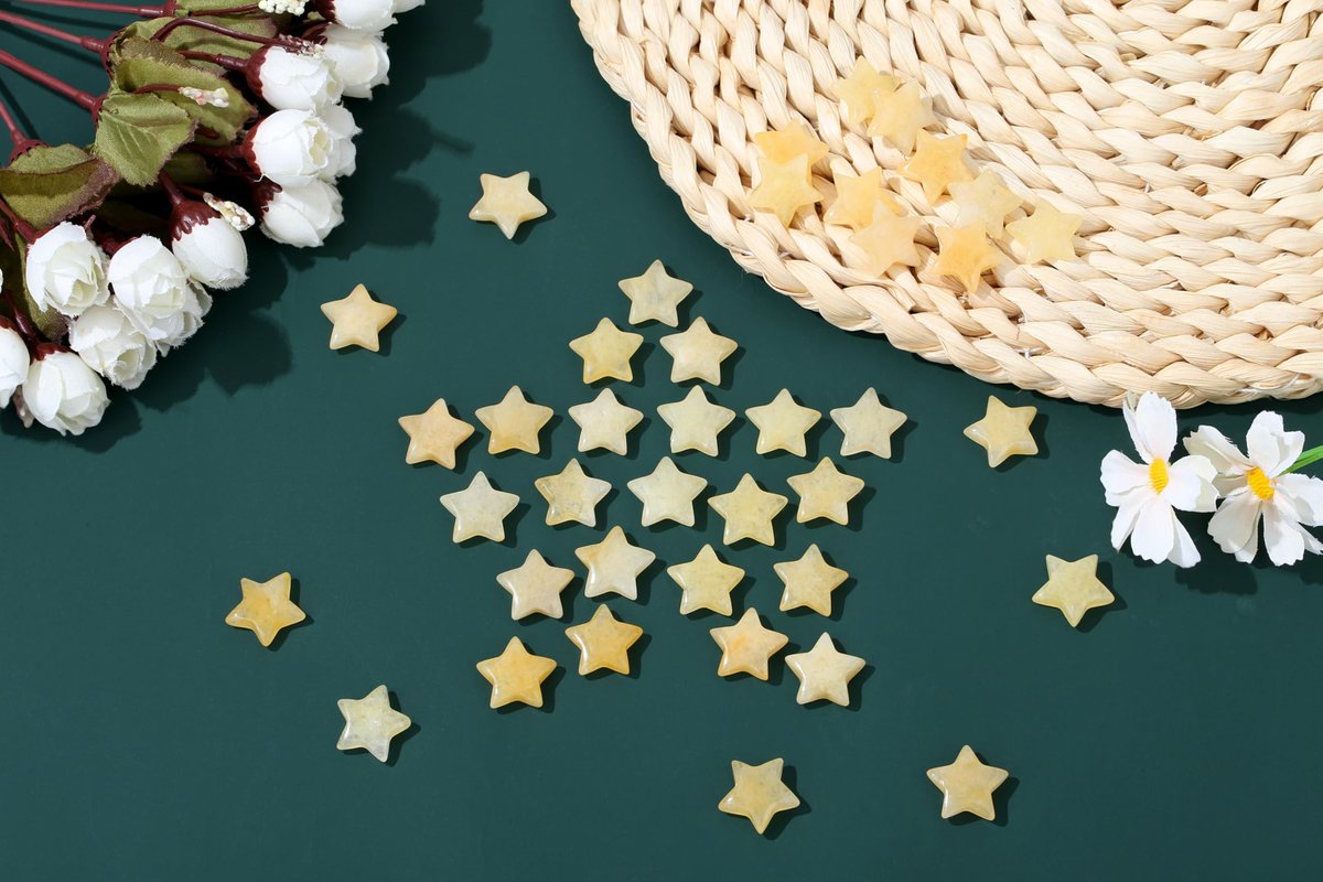 20er Set Citrin Kristallsterne – Polierte Heilsteine für Meditation und Energieausgleich – Geschenkidee für Frauen