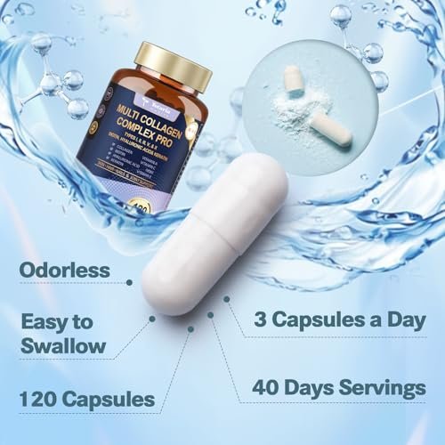 18-in-1 Collagen Pro mit Hyaluronsäure, Keratin, Biotin, VIT A, C & E für Haut, Haare, Nägel, Gelenke & Schönheit – Multi-Kollagen-Peptid-Kapseln mit Typ I, II, III, V & X für Frauen & Männer – 120 Kapseln