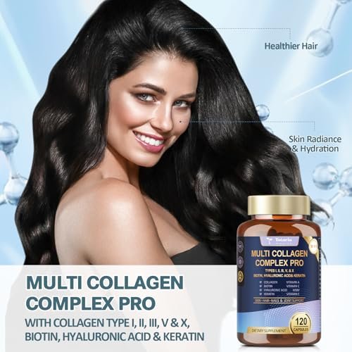 18-in-1 Collagen Pro mit Hyaluronsäure, Keratin, Biotin, VIT A, C & E für Haut, Haare, Nägel, Gelenke & Schönheit – Multi-Kollagen-Peptid-Kapseln mit Typ I, II, III, V & X für Frauen & Männer – 120 Kapseln