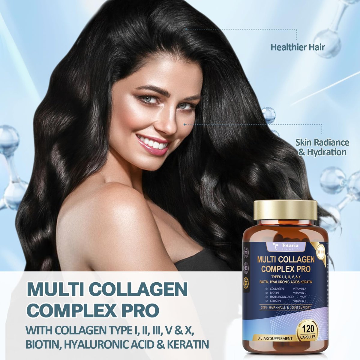 18-in-1 Collagen Pro mit Hyaluronsäure, Keratin, Biotin, VIT A, C & E für Haut, Haare, Nägel, Gelenke & Schönheit – Multi-Kollagen-Peptid-Kapseln mit Typ I, II, III, V & X für Frauen & Männer – 120 Kapseln