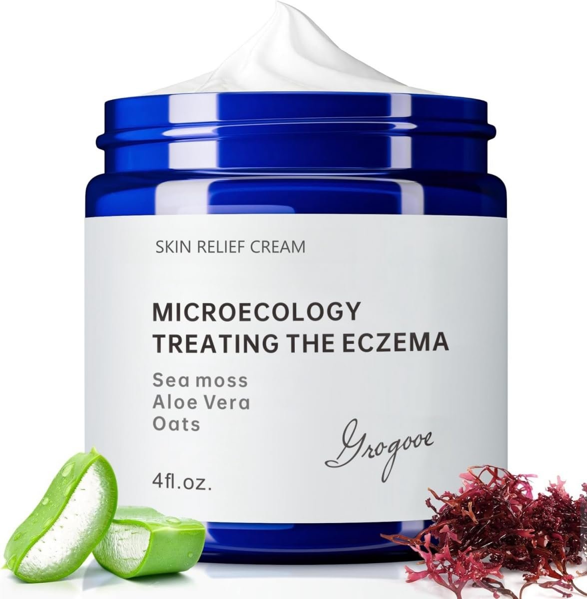 Crogooe Natürliche Ekzem-Creme für trockene, juckende & empfindliche Haut - Duftfreier Feuchtigkeitsspender mit Seemoos, Aloe Vera & Hafer für intensive Feuchtigkeit & Komfort, sicher für alle Altersgruppen (118 ml)
