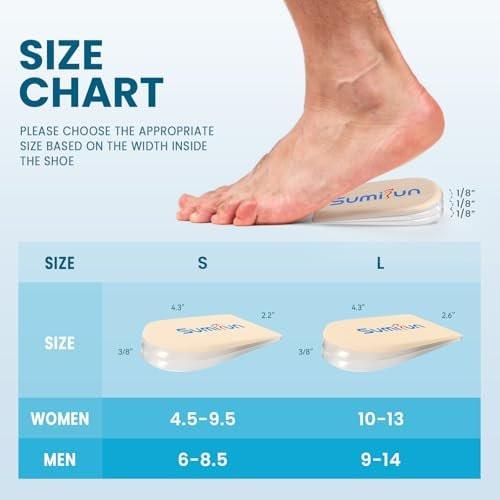 Sumifun Fersenerhöhung, 3-schichtige Gel-Einlagen für Frauen bei ungleichen Beinen, verstellbare orthopädische Fersenkissen bei Fersenschmerzen und Beinlängendifferenz, Fersenkeile 1/8" 2/8" 3/8" (Größe S, Beige)
