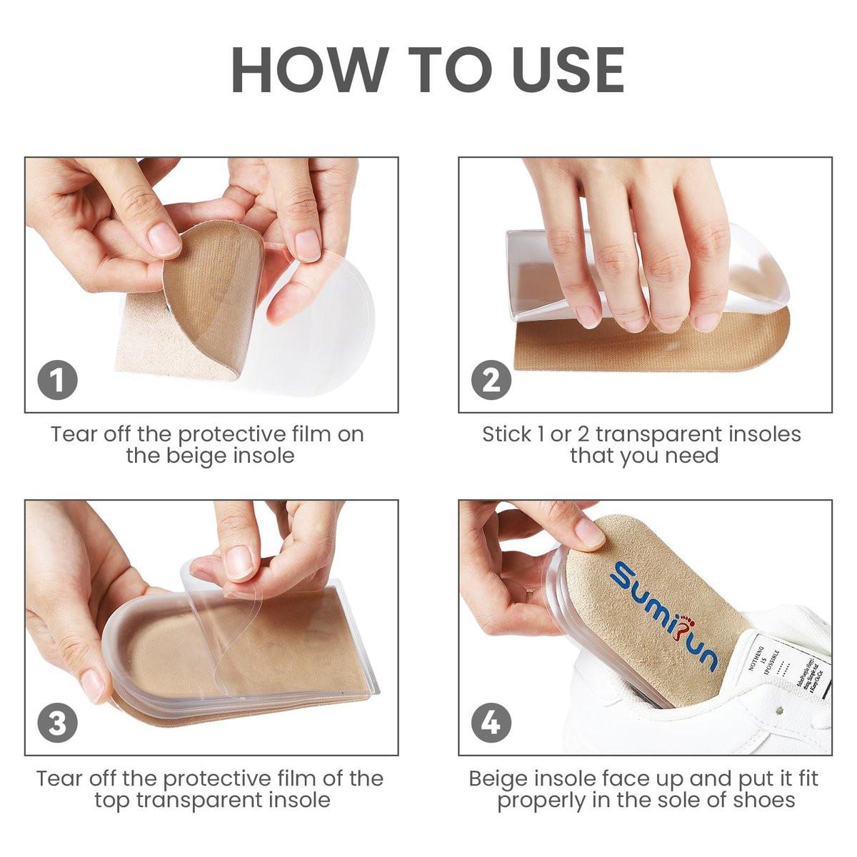 Sumifun Fersenerhöhung, 3-schichtige Gel-Einlagen für Damen bei Beinlängendifferenz, verstellbare orthopädische Fersenkissen gegen Fersenschmerzen (Größe L, Beige)