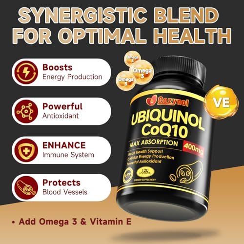 Ubiquinol CoQ10 400 mg Weichkapseln mit Vitamin E & Omega-3 – Maximale Absorption Coenzym Q10, Starkes Antioxidans, Unterstützt Herzgesundheit & Energieproduktion, 120 Stück, Nicht-GVO