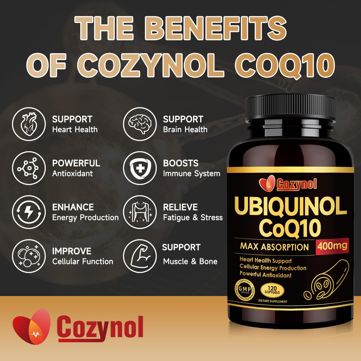 Ubiquinol CoQ10 400 mg Weichkapseln mit Vitamin E & Omega-3 – Maximale Absorption Coenzym Q10, Starkes Antioxidans, Unterstützt Herzgesundheit & Energieproduktion, 120 Stück, Nicht-GVO