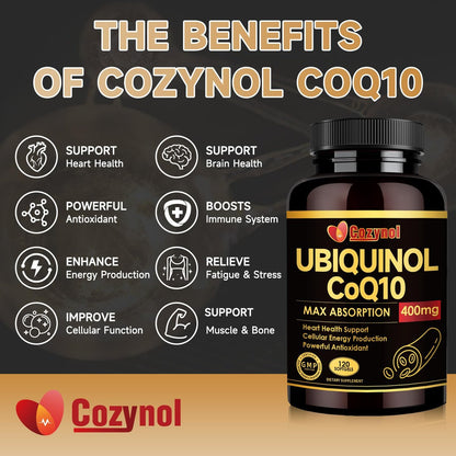 Ubiquinol CoQ10 400 mg Weichkapseln mit Vitamin E & Omega-3 – Maximale Absorption Coenzym Q10, Starkes Antioxidans, Unterstützt Herzgesundheit & Energieproduktion, 120 Stück, Nicht-GVO